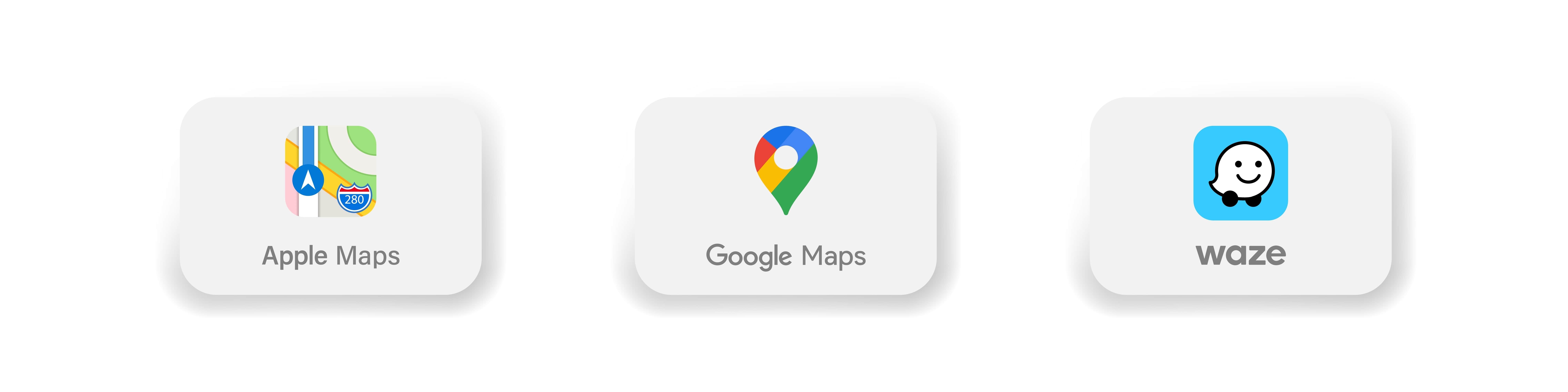 Three well-known navigation applications. They are Apple Maps, Google Maps, and WAZE.