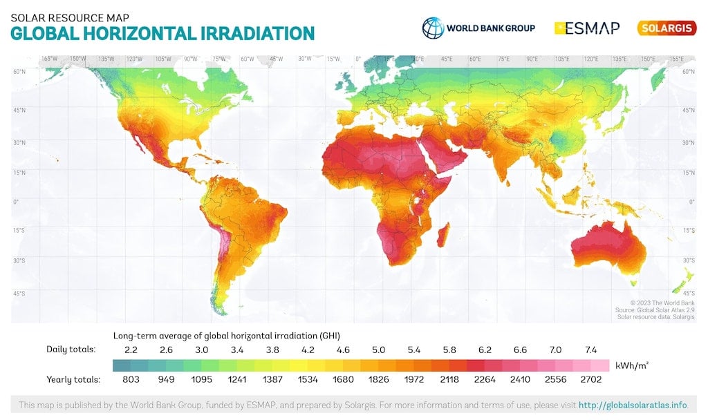 Solar resource map Global Horizontal Irradiation.