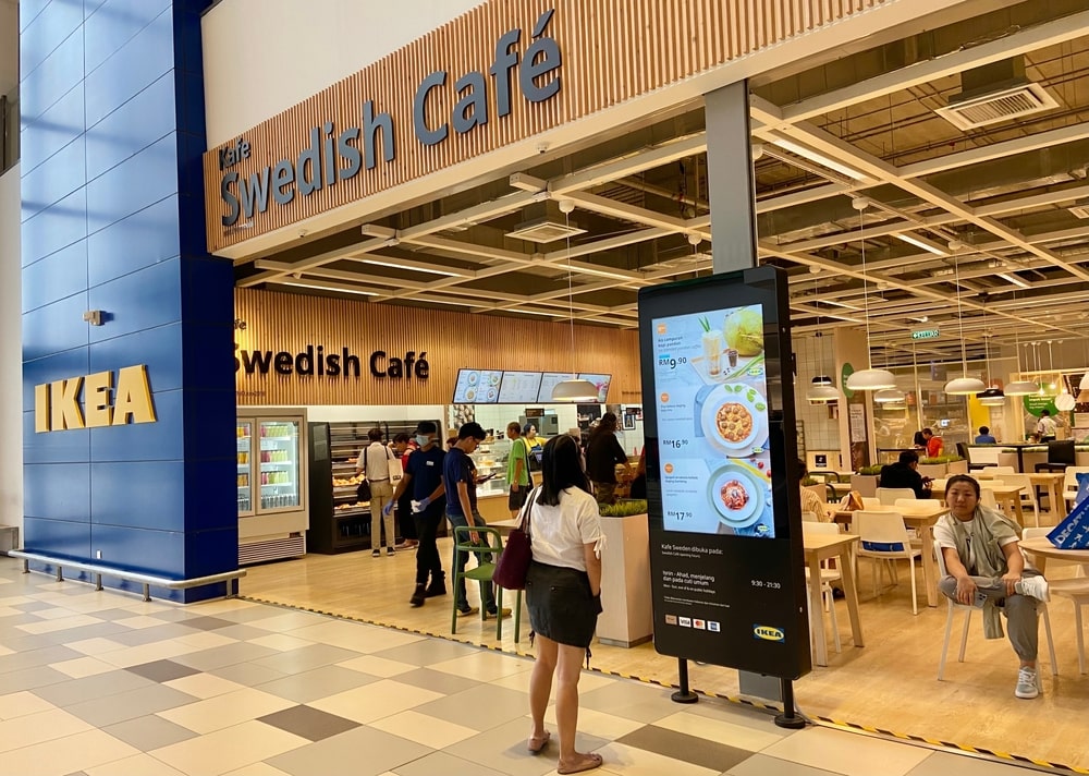 An IKEA cafe with a wide selection of food.