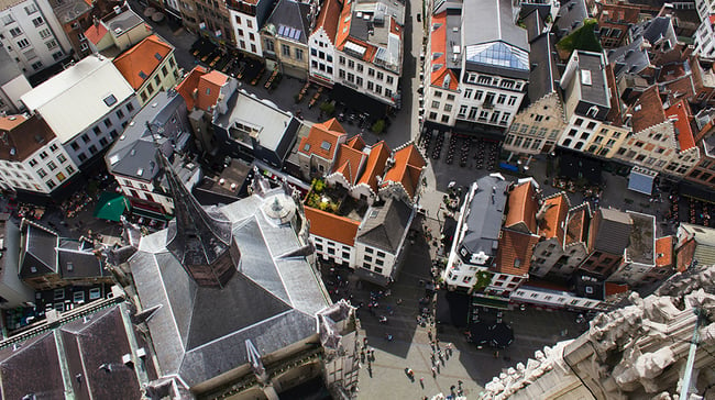 An aerial shot of a Belgian city 