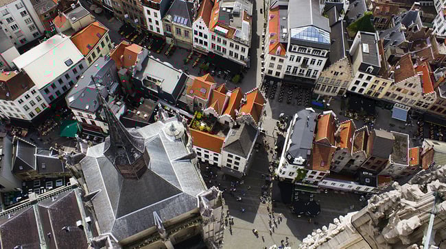 An aerial shot of a Belgian city