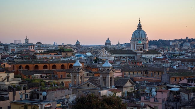 Aerial shot of Italy during sun rise