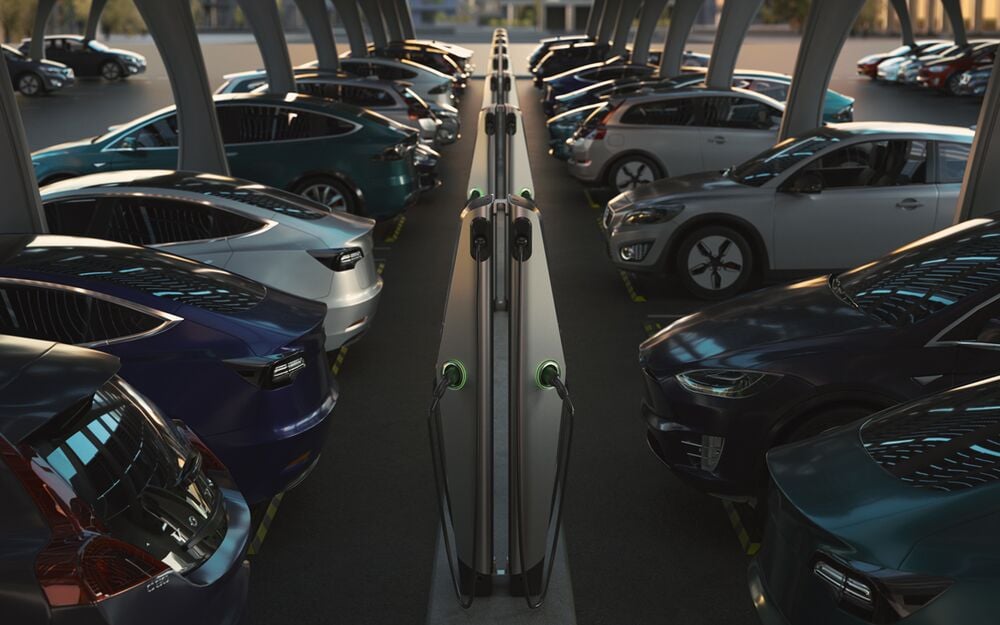 EVBox Iqon EV charging stations in carpark