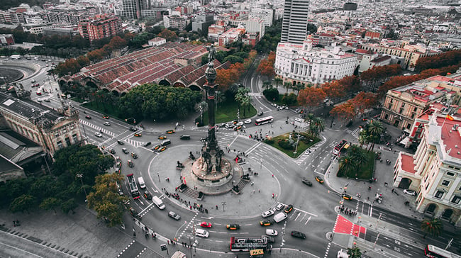 Aerial shot of a roundabout in Spain
