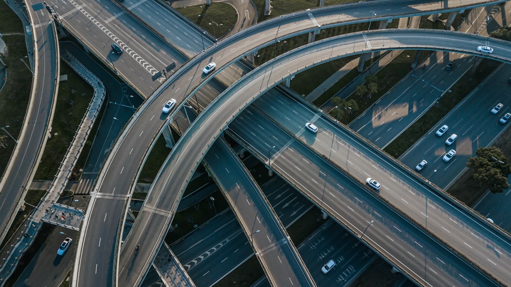 An aerial view of a highway
